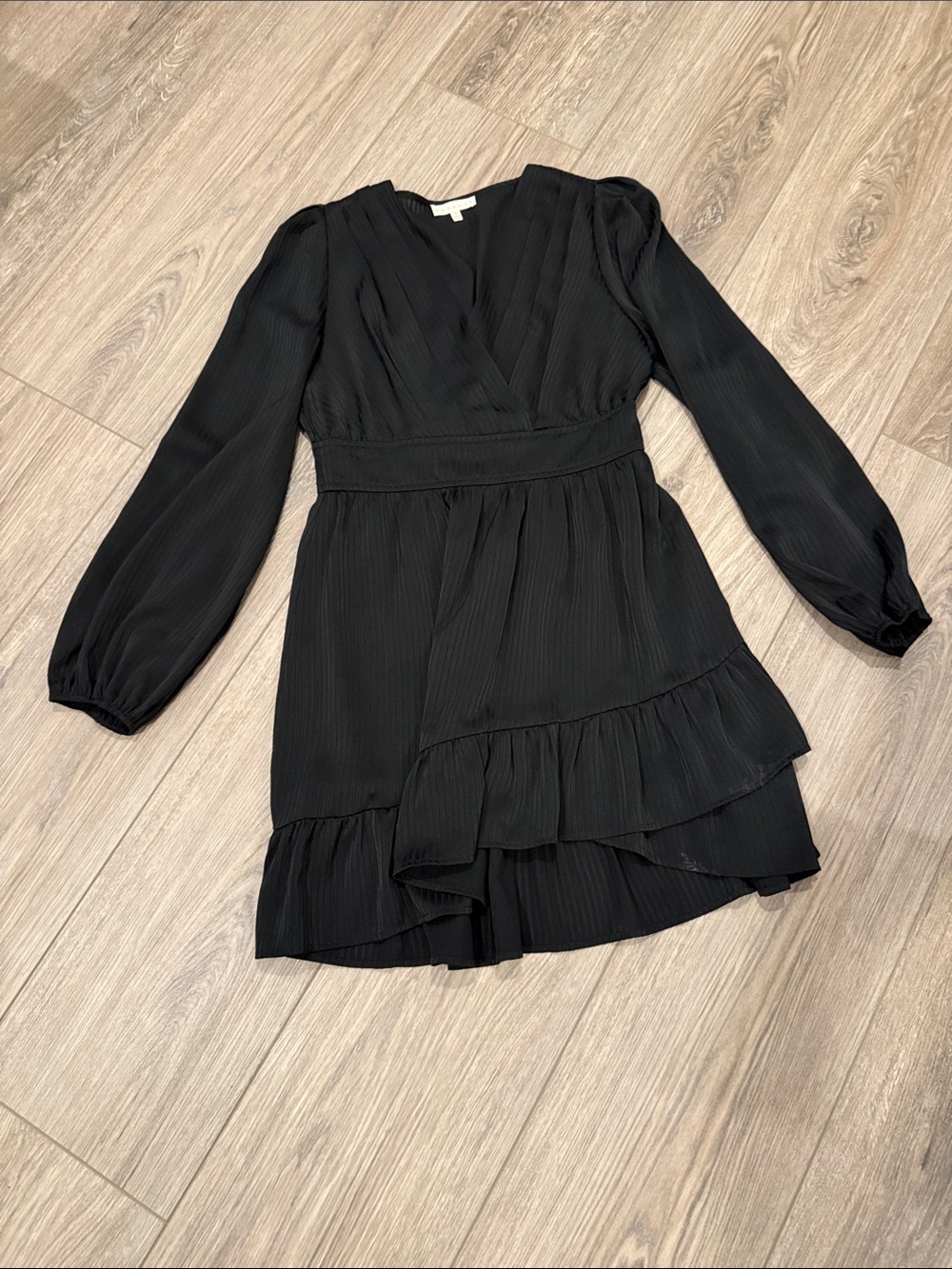 Promesa Black Long-Sleeve Ruffle Wrap Dress